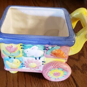 Embossed Vegetable Cart Planter Spring Trim Bunny Duck Flowers Easter Baby